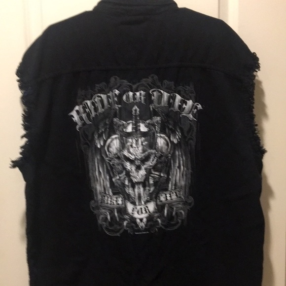Hot Leathers Ride or Die button down distress skull biker shirt Sleeveless 2XL - Picture 1 of 11